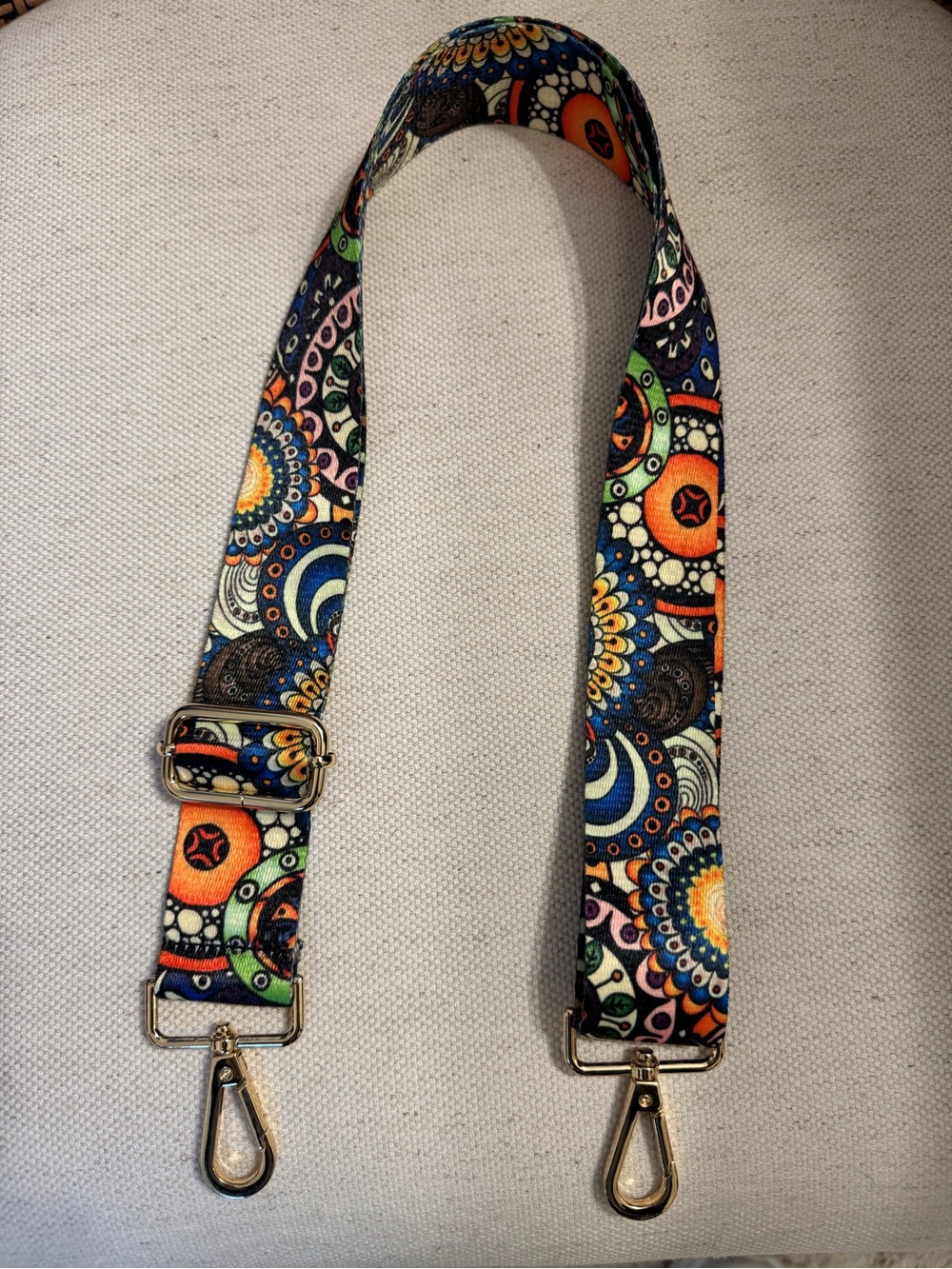 Adjustable Multicolor Patterned Strap for Bags - Vibrant Orange & Blue